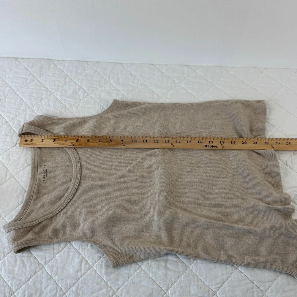 Laura Scott Womens Ribbed Knit Tank Top Size L Beige‎ Scalloped Basic Layering